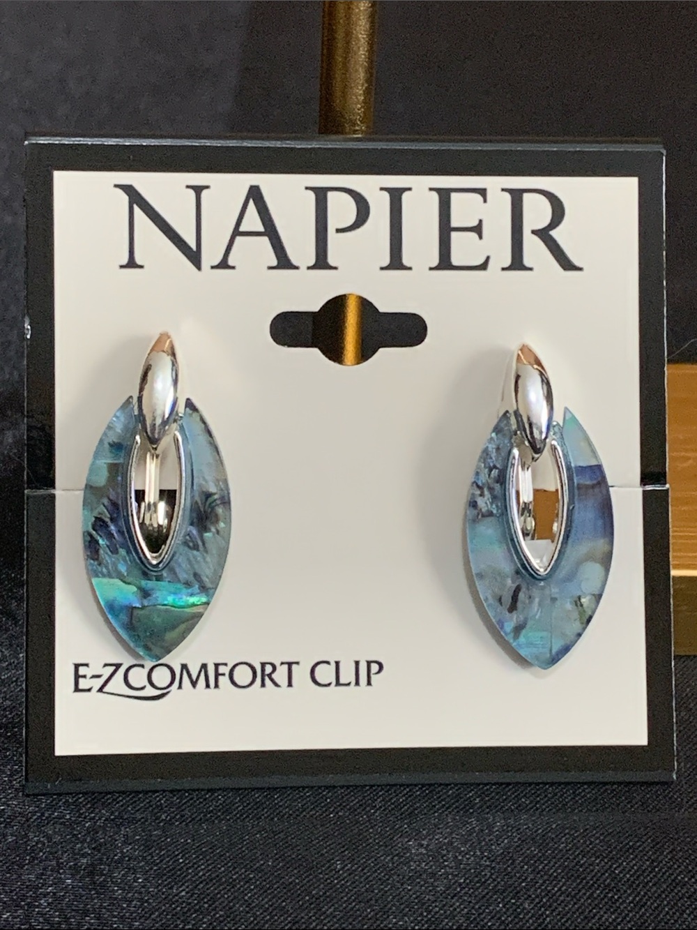 NWT Napier silver tone blue shell clip on earrings